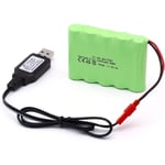 RC-batteri 6V 2400mAh, Uppladdningsbart Ni-MH AA-batteri, med JST-kontakt, för RC-bil, RC-båt, RC-tank, Elverktyg | Mått 52x72x15mm | Med USB-laddare