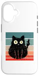 Coque pour iPhone 16 Chat noir pelucheux électrocuté, animal surpris, animal de