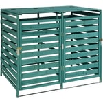 Xl cache poubelle 2/4 places HHG 713, cache poubelle, extensible 110x65x93cm bois massif, vert foncé