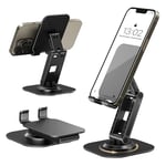 GlasFlength Support Téléphone Portable, Support de Téléphone Pliable 360° Support Téléphone Bureau Multi-Angles Réglable Compatible avec Samsung Huawei iPad Mini iPhone Tous Les Smartphones (Noir)