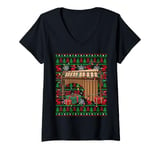 Womens Music Lover Xmas Lights Ugly Musical Marimba Christmas V-Neck T-Shirt