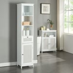 Meuble colonne de salle de bain Karlsoey MDF PVC effet rotin 161 x 35 x 32 cm blanc en.casa