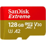 Carte Mémoire microSDXC SanDisk Extreme 128 Go + Adaptateur SD avec Performances Applicatives A2 jusqu'à 160 Mo/s, Classe 10, U3, V3