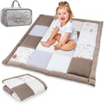 Tapis Parc Bebe Patchwork 120x120 cm- Tapis Couverture bébé Naissance Matelas Parc Coton avec Velours et piqué gaufré Hiboux