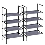 Songmics 4-Tier Shoe Rack, 2 skoförvarings arrangör med metallram, grå