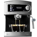 Cecotec Espresso Machine, Power Espresso 20 Manual. 850 W, 20 Bars Pressure, 1.5L Tank, Double Outlet Arm, Steam Wand, Cup Warmer Surface, Stainless Steel Finish