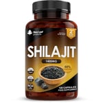 Shilajit Capsules 1400mg 60% Fulvic Acid Pure Shilajit - High Strength Himilayan Shilajit, 2 Months Supply Shalajit Resin - Made in The UK Shilajit Supplement by New Leaf 120 Capsules