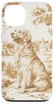 Coque pour iPhone 13 Charmante toile de jouy beige golden retriever