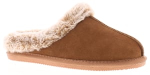 Strollers Womens Mule Slippers Faux Fur Lined Annabelle Suede Leather tan - Size UK 3