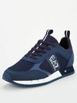 EA7 Emporio Armani Black &amp; White Laces Trainers - Navy, Navy, Size 9, Men