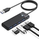 Hub USB, 4 Ports USB 3.0 Data Hub, Adaptateur USB Ultra Finb, Multiport USB pour PC, MacBook, Mac Pro/Mini, HDD Mobile, Surface Pro, XPS, PS4/PS5, Lecteur Flash, Câble de 100cm, Noir