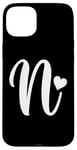 iPhone 15 Plus white letter N monogram initial minimalist heart graphic Case