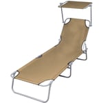 Chaise longue Bain de soleil Transat de relaxation pliable avec auvent Acier Taupe CFW106598