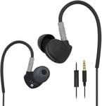 Sport écouteurs avec Contrôle Microphone Casque in-Ear avec Memory Fil sur l'oreille de Conception Earpods Oreillettes Earphone Noir/Gris