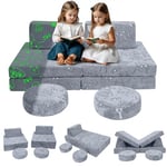 MeMoreCool Kids Play Sofa Bed, Glow Sofa Modular Toddler Chair Armchair Couch for Bedroom Playroom, 8-Piece Fold Out Couch Play Set, Creative Baby Couch Children Convertible Sofa