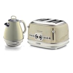 Ariete Retro Style 1.7L Jug Kettle and 4 Slice Toaster Set Vintage Design Beige