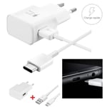 Laddare för SAMSUNG GALAXY A50 S10 S10e S10+ S8 S8+ S9 Plus + USB Type C-kabel Vit