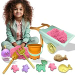 Kids 9PCS Beach Sand Toy Wheelbarrow Set Sandcastle Moulds Shovels Bucket Game