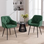 Woltu - Lot de 2 Chaises de Salle à Manger en Velours + Métal, Chaise de Cuisine, Chaise Ergonomique pour Salon, Bureau, Coiffeuse, Vert foncé