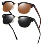 KANASTAL Lunettes de Soleil Polarisées Homme et Femme Rétro Lunettes de Soleil Demi Monture Métal Classique Lunette de soleil UV400 Vintage Noir et Marron Imprimé Léopard