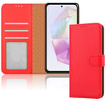 iCatchy for Samsung Galaxy A35 Case Leather Wallet Book Flip Stand View Magnetic Protect RFID Blocking Shockproof Cover compatible with Samsung A35 5G Phone (Red)