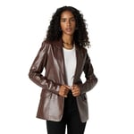 The Drop Anouk Faux-Leather Long Blazer, Chocolat Croc, S