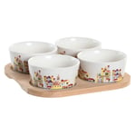 Tilltuggsset DKD Home Decor 19,7 x 19,7 x 1 cm Naturell Blå Multicolour Stengods Cottage Hus