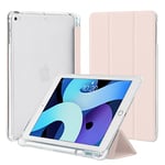 4UBonLife Coque pour iPad 9,7 Pouces 6ème/5ème Génération 2018/2017, pour iPad Air 1/2, Housse Étui de Protection Léger avec Porte-Stylet Coque Arrière en TPU Souple Givré Translucide,Rose