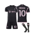 (Vuxna Barn Fotbollssatser Inter Miami Messi #10 Strip Fotbollströja T-shirt+Shorts+Strumpor M