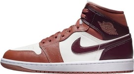 Nike Femme Air Jordan 1 Mid Sneaker, Dusty Peach Voile Blanc/Marron Nuit, 37.5 EU