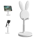 nediea Cell Phone Stand,Angle Height Adjustable Cell Phone Stand for Desk,Cute Rabbit Phone Holder Stand for Desk, Compatible with All Mobile Phones,iPhone,Samsung,Pixel,iPad,Tablet(4-13in) (White)