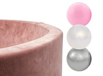 MISIOO Velvet Piscine a Balle pour Bébé - Piscine pour la Chambre des Enfants - Piscine à Balles Bébé- 150 Balles - Lavable en Machine - Oeko-Tex - 90 x 30 cm- Rose- Rose/Blanc/Argent