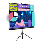 GAINUP Écran Projecteur Trépied | 150 x 150 cm (83 Pouces) 150 cm | Format 4:3 16:9 16:10 - Toile Blanche avec Dos Noir - Bâche de Projection Manuelle 1 mètre et Demi - Vidéo Projection 1,5 m 3D Full