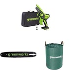 Greenworks 24V Mini Chainsaw 4 Inch (10cm) Cordless Battery Powered Chainsaw Without Battery & Charger+ Chain bar 2954807 fits for 4-Inch (10cm) Mini Chainsaw + 120 L Garden Waste Bag.