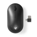 Nedis Langaton hiljainen hiiri USB-C/USB-A-vastaanottimella - musta