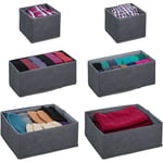 Organiseurs de tiroirs, 6 boîtes de rangement pour l'armoire, le dressing, etc, pliables, 3 tailles, gris - Relaxdays