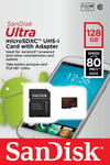 SanDisk Ultra 128GB micro SD SDXC UHS-I 80MBs C10 Memory Card SDSQUNC-128G-GN6MA