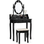 Coiffeuse avec Tabouret et Miroir Rotatif Amovible-10 Lumières LED-Table de Maquillage 2 en 1 avec 4 Tiroirs et étagère de Rangement-75 x 40 x 146