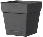 Pot carré à réserve d'eau plastique Deroma Save R anthracite 17 x 17 x h.17 cm