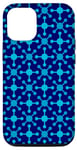 iPhone 12/12 Pro Navy Blue Cyan Crosses Molecule Dots Modern Pattern Case