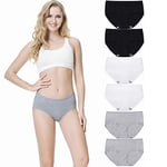 TUUHAW Culotte Femme Coton Taille Midi Confortable Slip Coton Lot de 6 Noir+Blanc+Gris- M