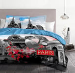 Home Linge Passion Parure de Couette 100% Coton 220x240 cm Dream in Paris Bleu