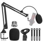 TONOR Support de Microphone, Bras de Suspension à Ciseaux Réglable avec Filtre anti-pop, Pince à Micro, Pince de Fixation, 3/8" to 5/8" Adapter, Ideal for Podcasts, Streaming, Gaming, T20