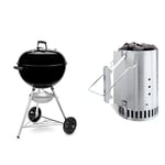 Weber Barbecue à Charbon Original Kettle 57cm - Barbecue E-5710 à Couvercle, Thermomètre, Trépied, Roues - Noir & Cheminée d'Allumage Rapidfire pour Barbecue, 20cm - Allume Barbecue en Aluminium