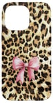 iPhone 14 Pro Max Leopard Cheetah Pattern With Light Pink Bow Coquette Girl Case