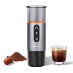 COTGCO Machine à Cafe Portable pour Voyage: Machine Expresso Portable pour Voiture et Camping - Chauffage Rapide - Café à Tout Moment - Compatibilité Capsules Nesspreso - Gris-