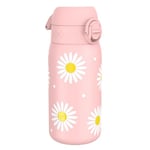 Ion8 Stainless Steel Water Bottle (350ml) Leakproof Drinking Bottle, Triple Lock Lid Prevent Spills & Hide Away Handle, Dishwasher Safe & Straw Compatible, Slimline Design for Backpacks, Daisies