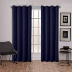 Exclusive Home Curtains Paire de Rideaux occultants à œillets tissés en Satin sergé avec œillets, 132,1 x 274,3 cm, Bleu Paon