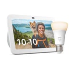 Echo Show 8 (3e génération) | Blanc + Philips Hue White ampoule connectée (E27), Fonctionne avec Alexa - Kit de démarrage Maison connectée