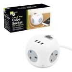 3 Way Power Cube Socket with 3 USB Ports & 1.4M Electric Extension Lead Benross